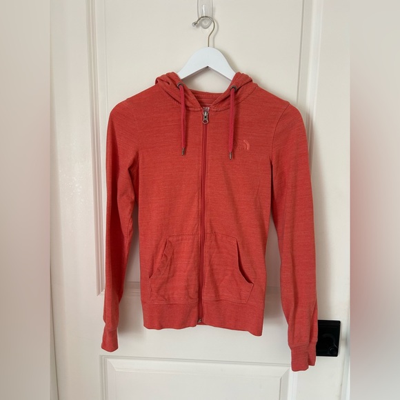The North Face Hoodie Womens Coral Full Zip Lightweight Pockets Embroidered XS - Picture 1 of 8